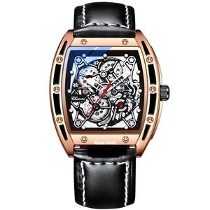 CHENXI Men's Skeleton Automatic Mechanical Tonneau Shaped Watch Waterproof Gift